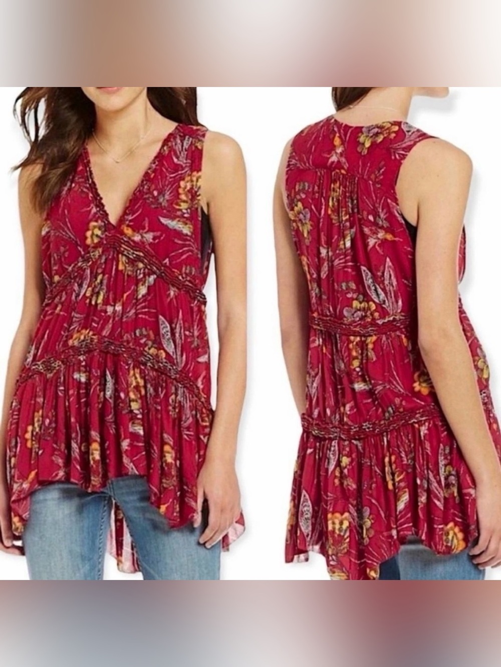 Free People Purple Haze Tunic Top- Raspberry Pink